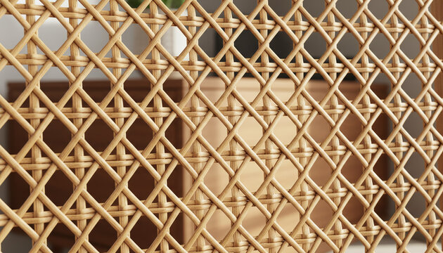 Natural rattan cane webbing texture with octagonal Vienna straw pattern