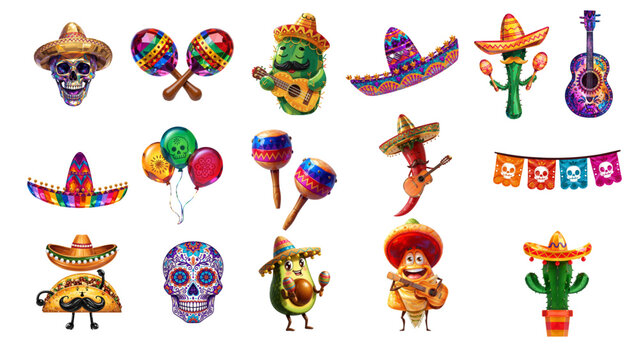 Funny 3D C vector illustration collection featuring a set of birthday candles, party hats, and balloons with cute cartoon winter animals and Santa characters for holiday decoration and baby art design