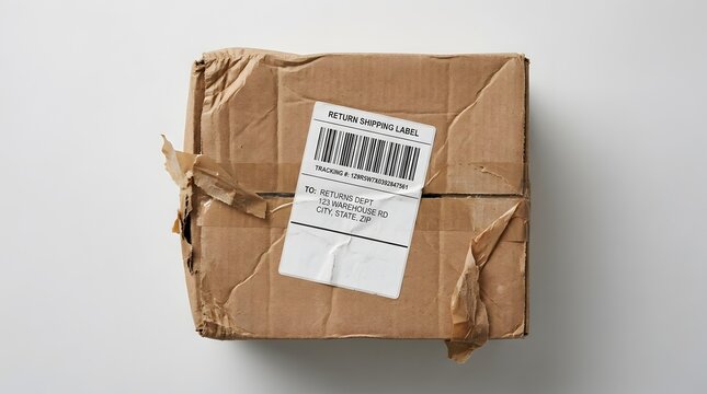 Damaged cardboard package shipping return concept.