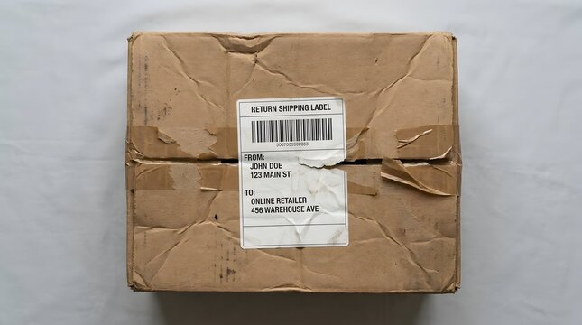 Damaged cardboard package shipping return concept.