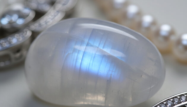 Polished Moonstone gemstone texture with glowing blue adularescence