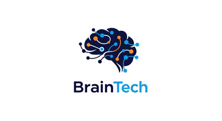 Fototapeta premium BrainTech Logo featuring a stylized neural brain with gears, representing technology and innovation.