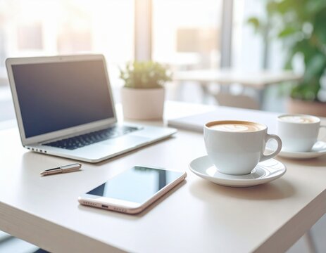 カフェの風景　スマホやパソコン
cafe with smartphone & PC