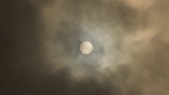 Dust clouds of calima or kalima and sun in a cloudy day