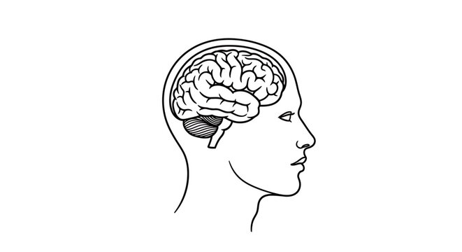 Side profile illustration of the human brain anatomy for neuroscience education and study.