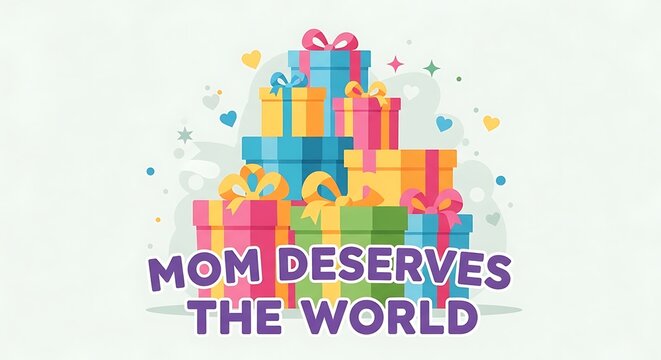 Colorful pile of gift boxes with mom deserves the world text for mothers day celebration