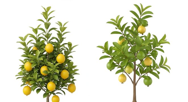 Lemon and guava trees isolated on white background