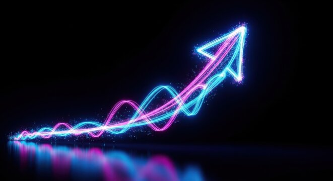 Dynamic neon light background abstract arrow ascending growth success and futuristic design