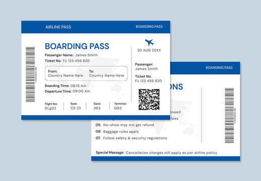Airline Boarding Pass Ticket Template