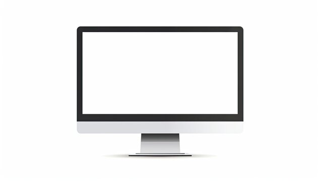 Modern widescreen desktop computer monitor with blank white display, isolated on clean white backdrop
