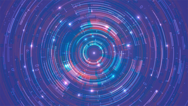 Abstract big data visualization. Light circles with sparks. Graphic concept for design