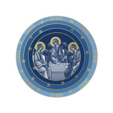 Trinitian. Holy trinity. Starry sky round illustration in Byzantine style isolated