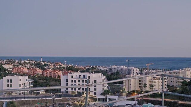 Estepona Buenas Noches Construction Site Scaffolding Twilight Mediterranean Sea Costa del Sol