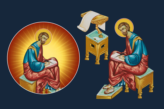Apostle Luke. Illustration - fresco set in Byzantine style