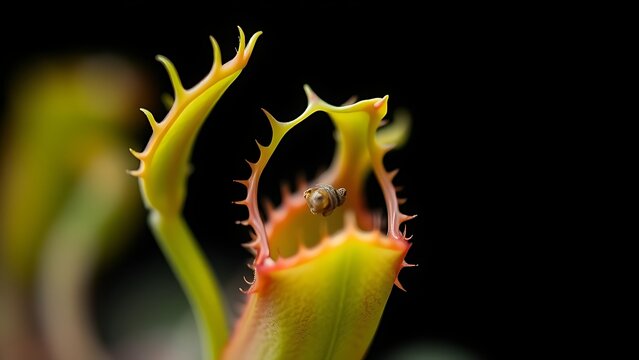 A Venus flytrap with its lobes closed, trapping prey inside.