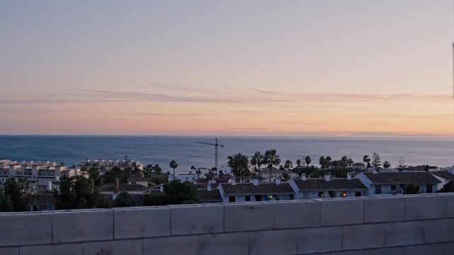 Estepona Buenas Noches Panoramic View Construction Crane Mediterranean Sunset Costa del Sol