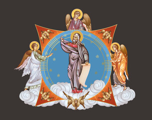 Obraz premium Isaiah prophet. Illustration in Byzantine style with angels and seraphim