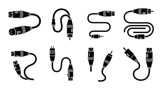 Collection of Audio Cables and Connectors: XLR, RCA, Jack, and Mini-Jack