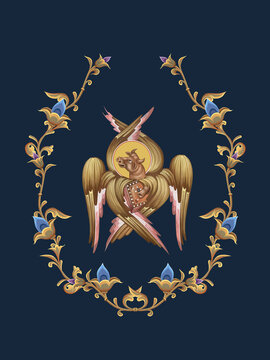 Luke the Evangelist physician symbol. Decorative vintage floral illustration in Byzantine style