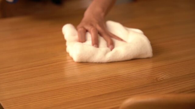 4K wipe the table to do sanitation and disinfection close-up video