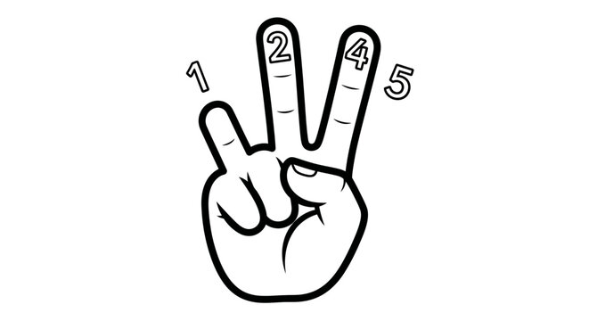 Hand gesture with numbered fingers.