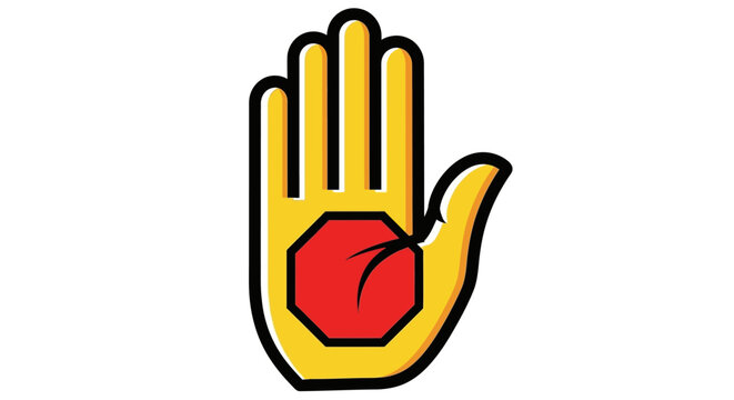 Hand with red stop sign symbol.