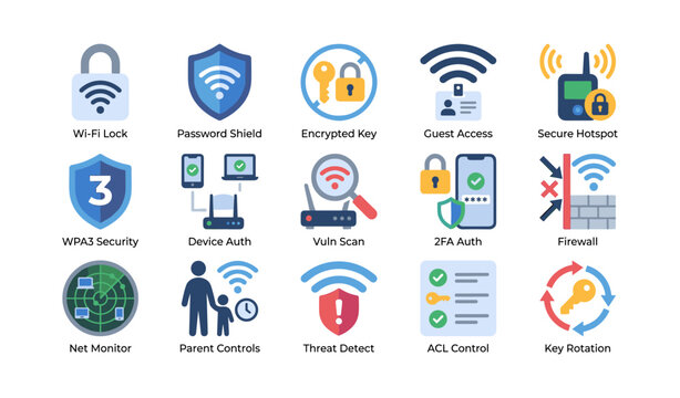 Wireless security and access control icons for network