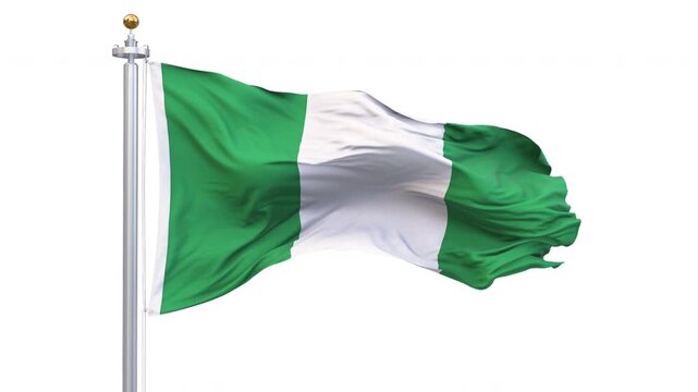 Nigeria flag waving looping with transparent background, with alpha matte layer for transparency in the background.