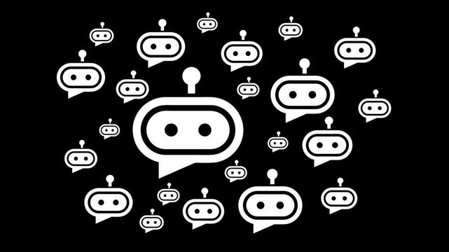 Multi-agent AI system concept on the transparent background. Motion graphics of multiple artificial intelligence robot icons. 4k video animation. 