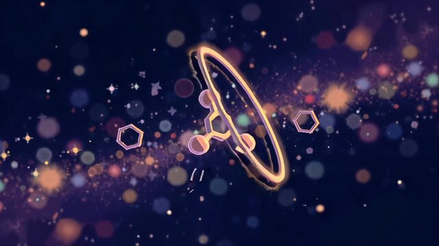 Molecular structure with chemical bonds and atoms, Atomic Science, Organic Chemistry, Scientific Model Cartoon Style