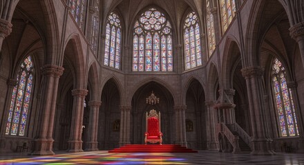 Obraz premium Majestic Gothic Throne Room with Stained Glass Windows