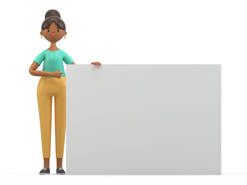 3D people holding an empty white board for insert a concept