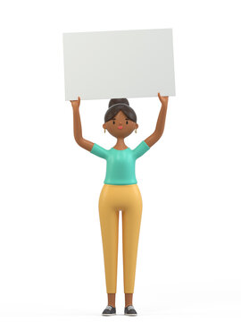 3D people holding an empty white board for insert a concept