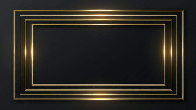 A triple golden frame with a strong radiant glow on a dark, matte background.