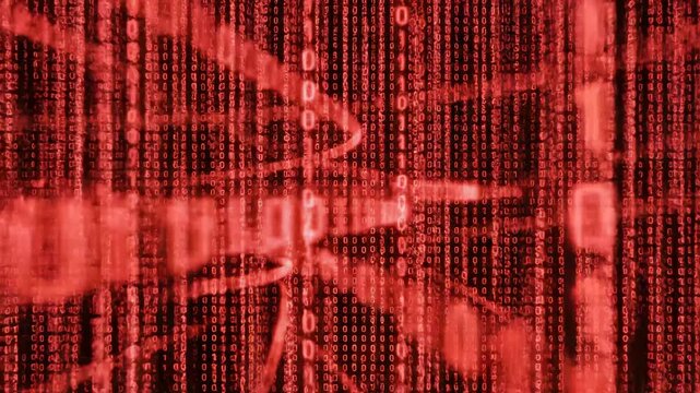 Digital matrix red binary code representing smart infrastructure and connectivity