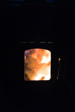 Traditional wood burning stove inside mountain hut in Laponia Sweden for heating and cooking