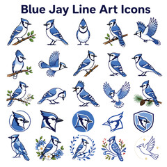 Fototapeta premium Blue Jay on Tree Branch – Colorful Wild Bird in Natural Forest Habitat
