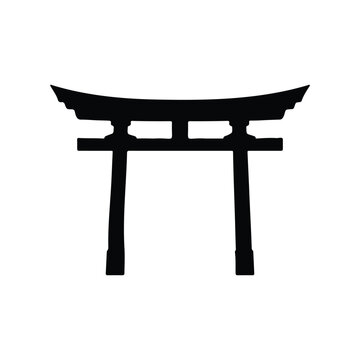 Torii gate silhouette icon vector flat design.