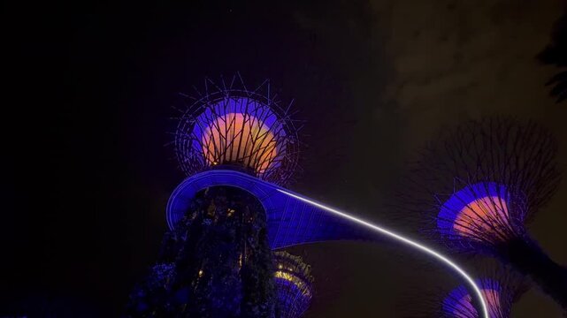 Futuristic landscape of Gardens by the Bay in Singapore featuring the iconic Supertree Grove 