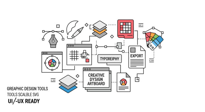 Modern design tools and resources, perfect for showcasing innovative interfaces, user experience design, or promoting a creative workflow.