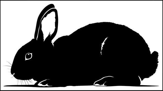 Black rabbit silhouette vector graphic illustration on a clean white background, side profile view of a bunny