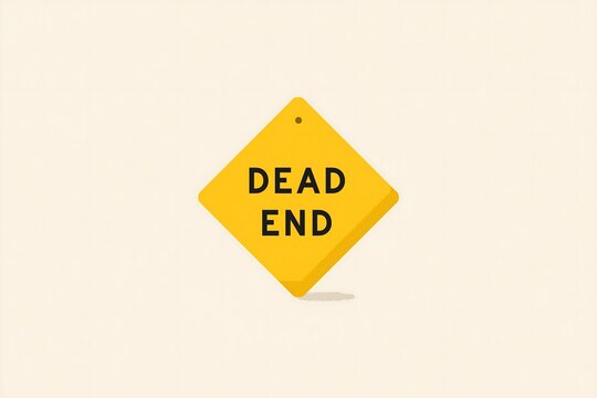 Dead end sign icon (yellow diamond with black text "DEAD END"), flat design, solid cream background