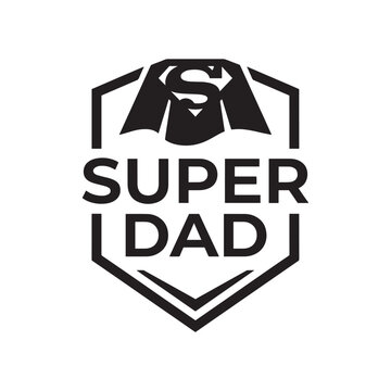 Black super dad text icon with superman cape