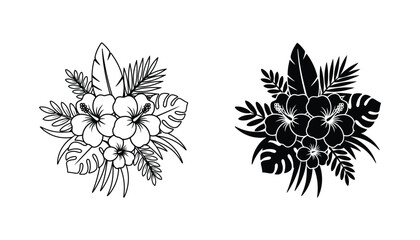 Tropical foliage arrangement with monstera and fern leaves vector graphic © Zenith