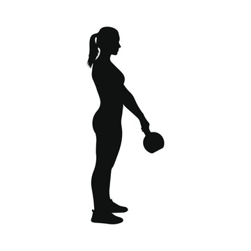 Minimalist black professional athlete performing kettle bell swing silhouette vector icon