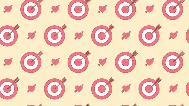 Target Heart and Cupid's Arrow Seamless Pattern Background, finding love and aim concept.