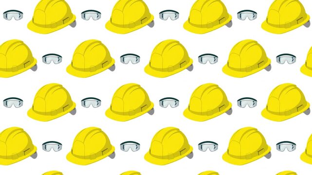 Safety Helmet and Protective Goggles Seamless Pattern Background, industrial safety and work gear concept.