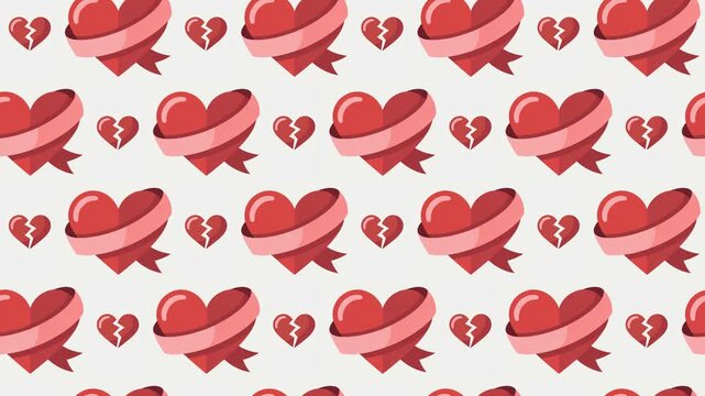 Broken Heart and Ribbon Seamless Pattern Background, heartbreak and emotional healing concept.