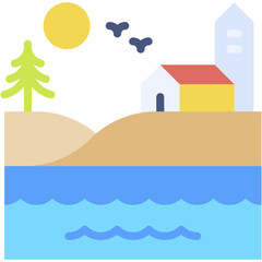 Fototapeta premium Coastal Village by the Sea with Natural Coastline vector icon