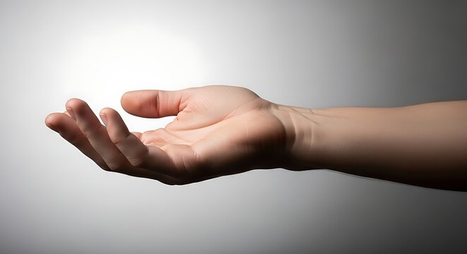 Human hand palm up with fingers spread and arm extended to side  gesture  people
